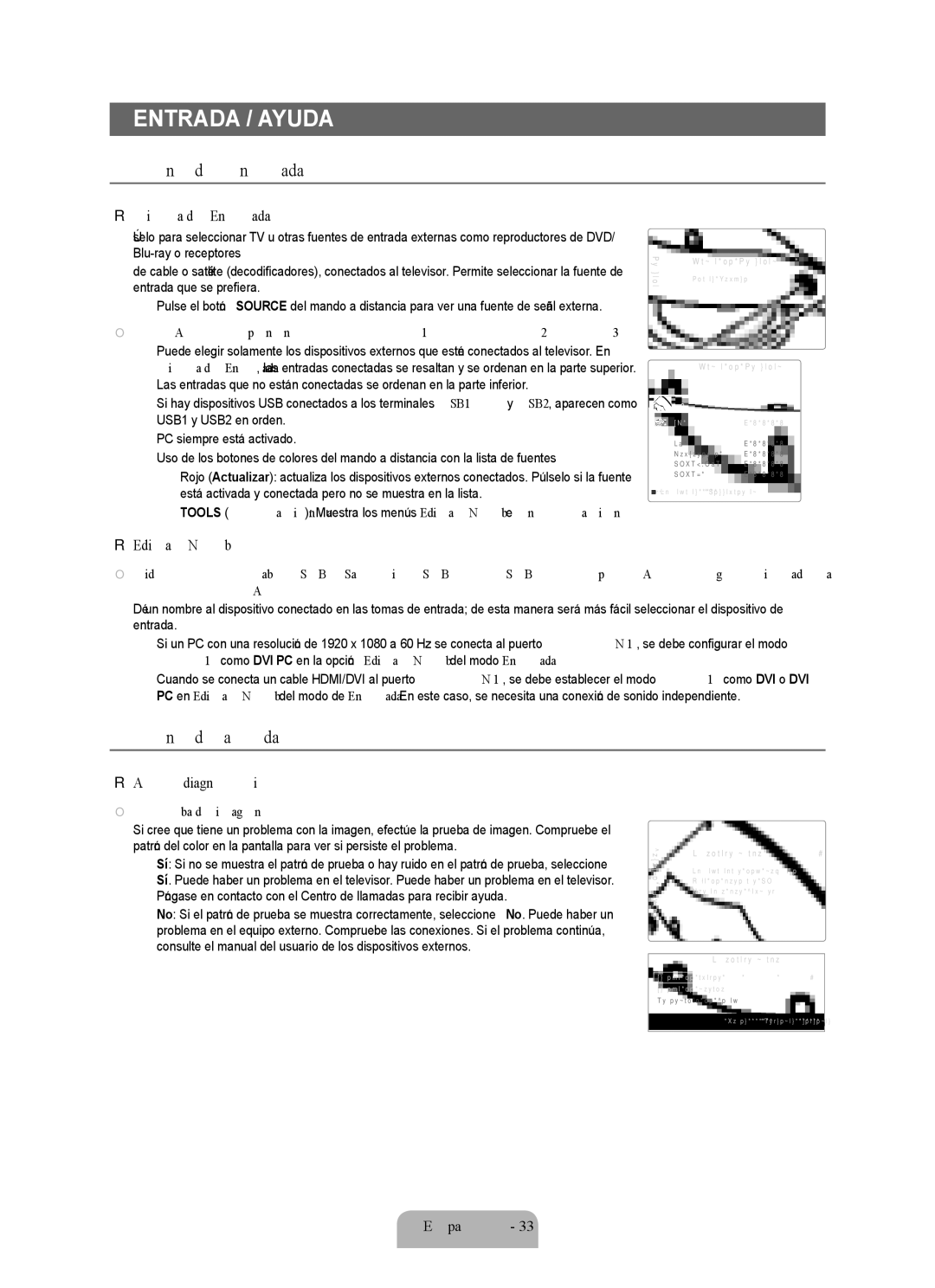 Samsung Series L6 user manual Entrada / Ayuda, Menú de entrada, Menú de ayuda 