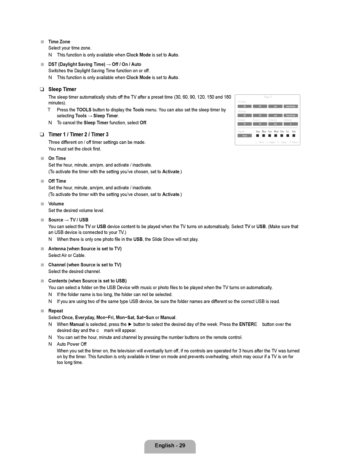 Samsung Series L6 user manual Sleep Timer, Timer 1 / Timer 2 / Timer 