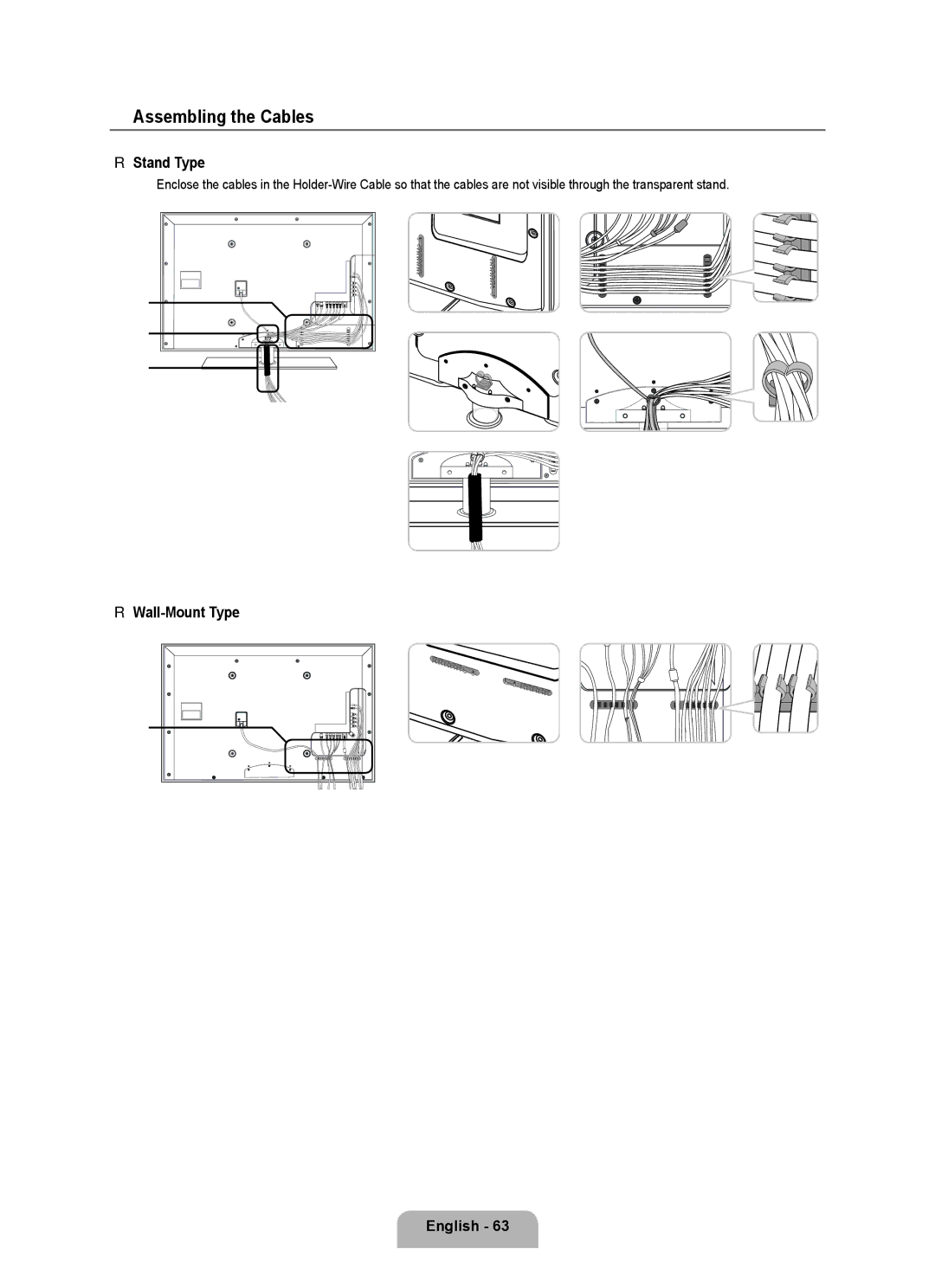 Samsung Series L6 user manual Assembling the Cables, Stand Type, Wall-Mount Type English  