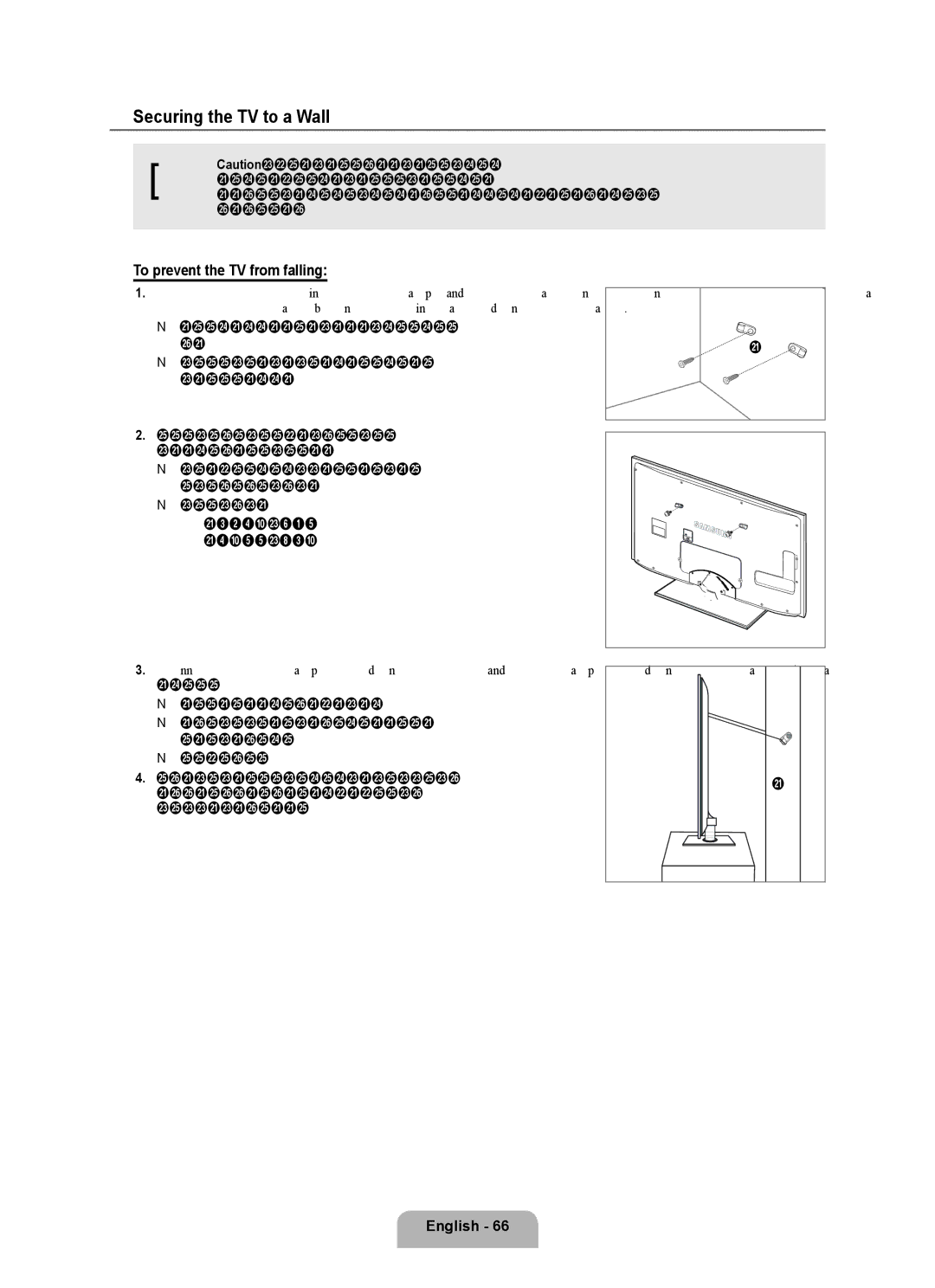 Samsung Series L6 user manual Securing the TV to a Wall, To prevent the TV from falling 