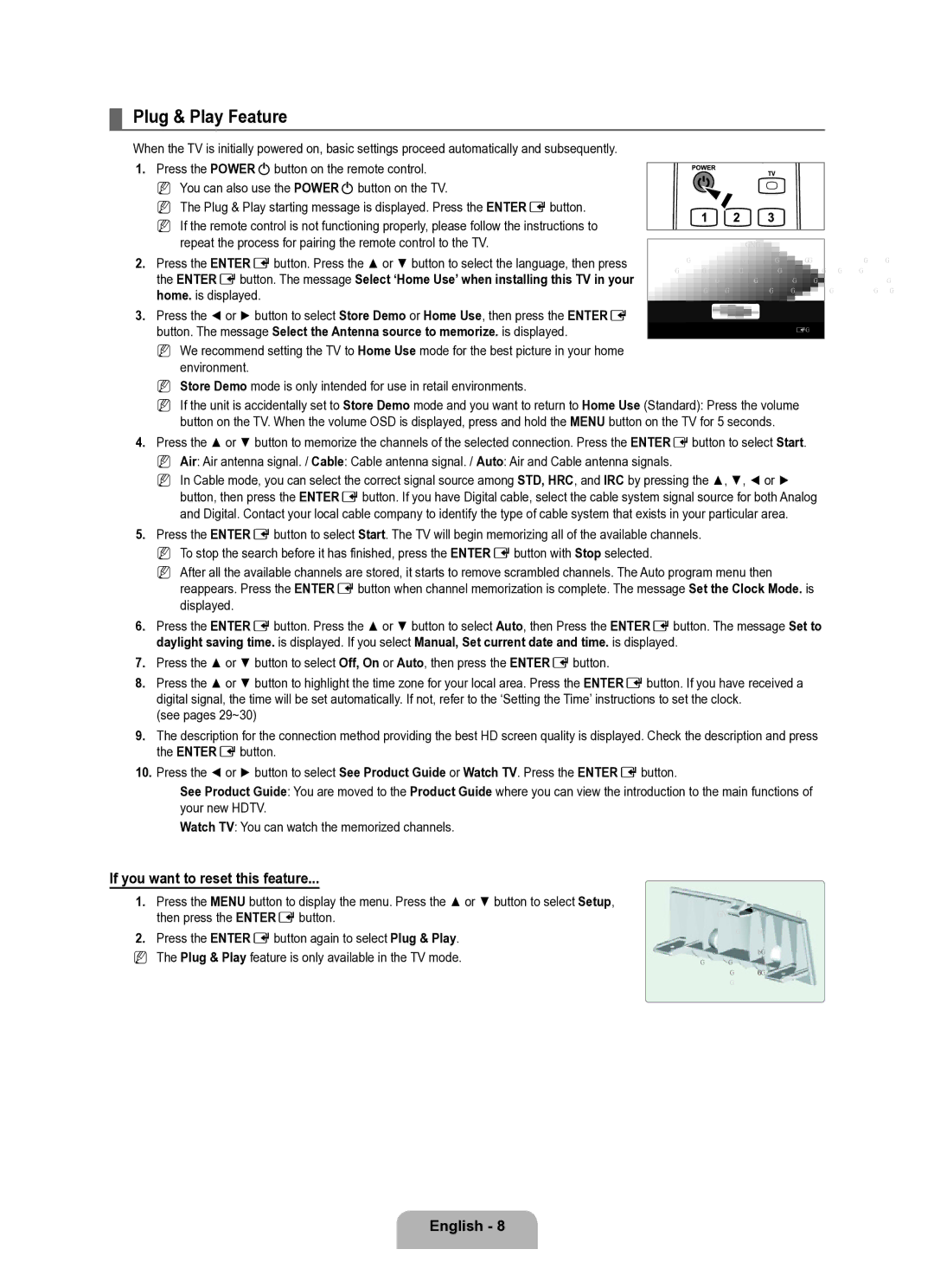 Samsung Series L8 user manual Plug & Play Feature, If you want to reset this feature 