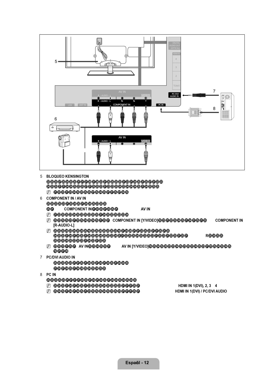 Samsung Series L8 user manual Bloqueo Kensington, Component in / AV, Permite conectar el vídeo/audio de componentes 