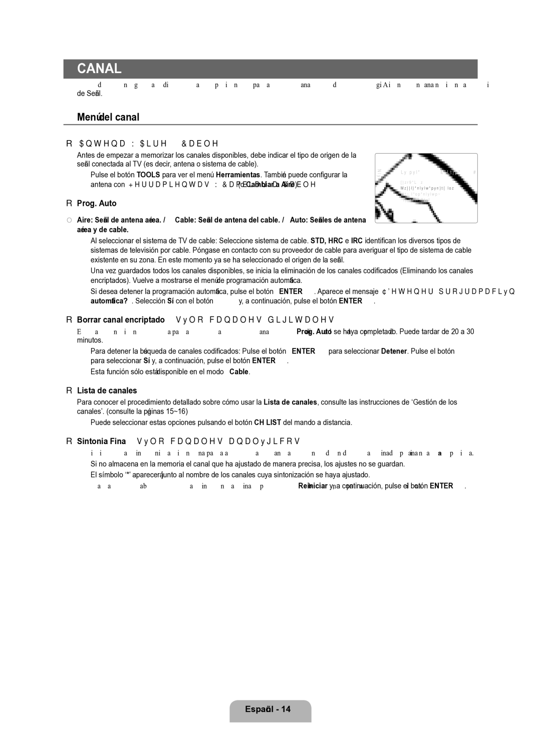 Samsung Series L8 user manual Canal, Menú del canal 