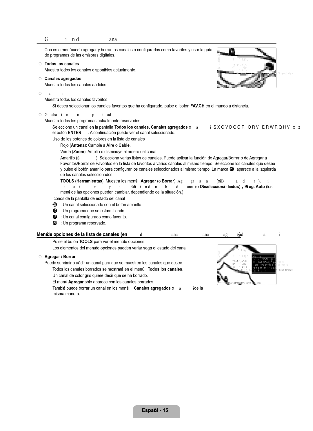 Samsung Series L8 user manual Gestión de los canales 