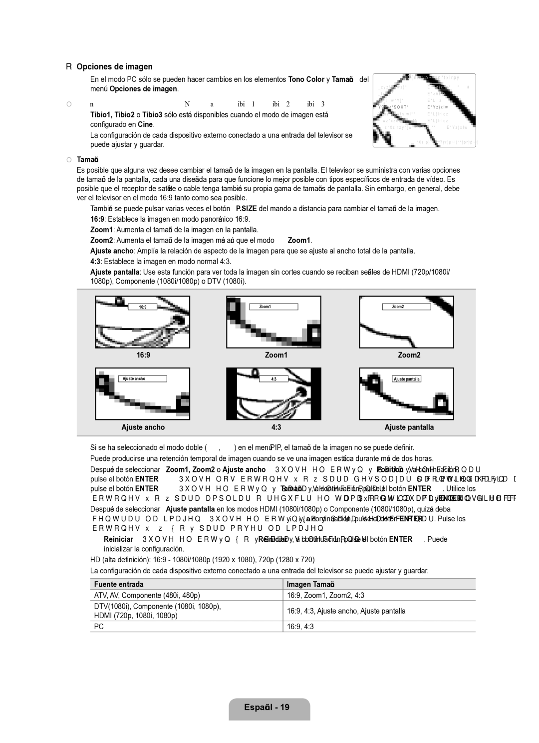 Samsung Series L8 user manual Opciones de imagen, Tono Color → Frío / Normal / Tibio1 / Tibio2 / Tibio3, Tamaño 