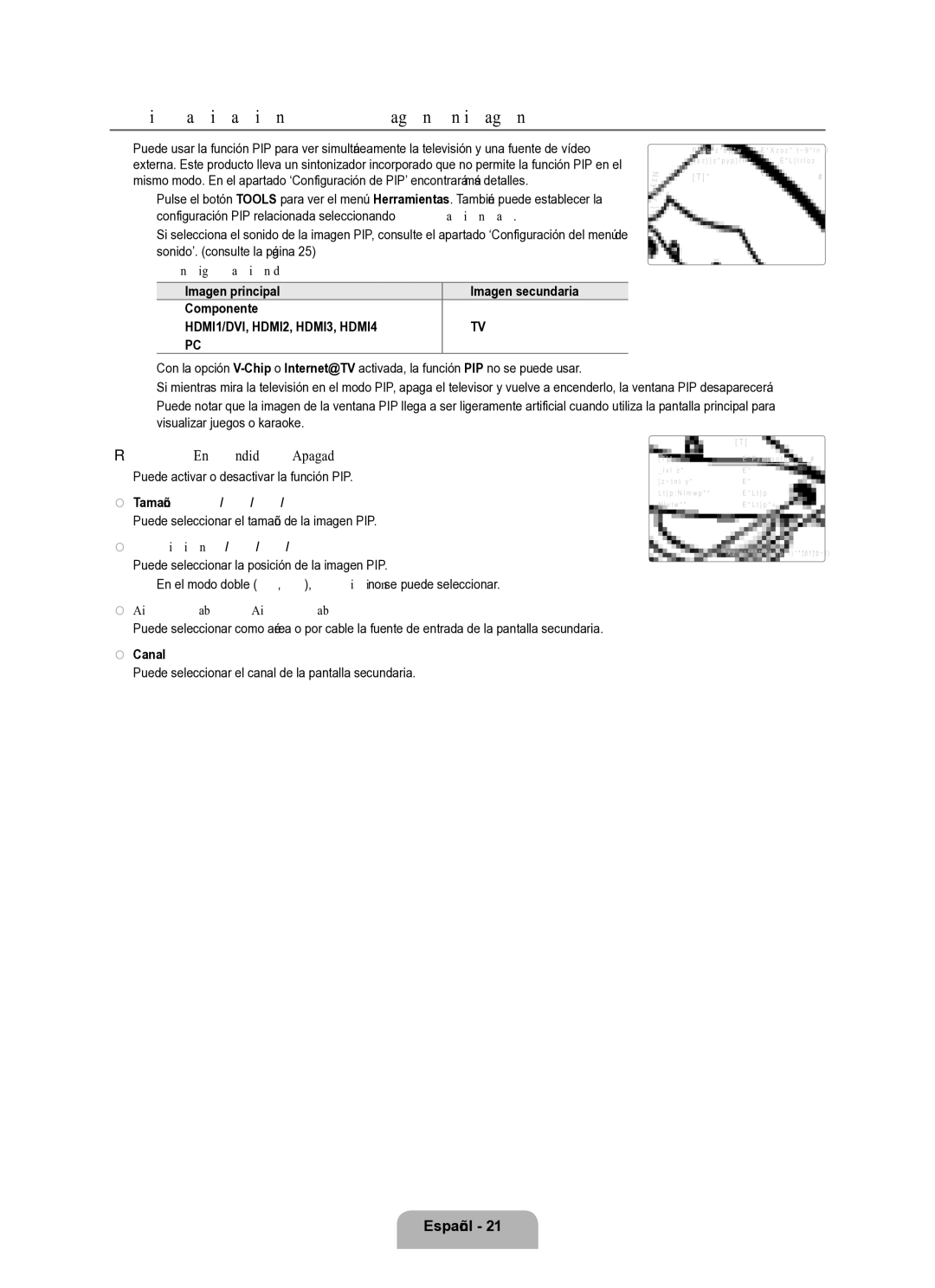 Samsung Series L8 user manual Visualización PIP Imagen en imagen, PIP → Encendido / Apagado 