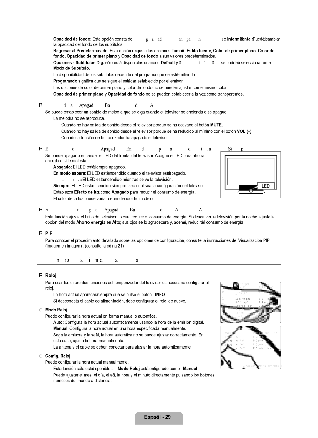 Samsung Series L8 user manual Configuración de la hora, Melodía → Apagado / Bajo / Medio / Alto, Reloj 