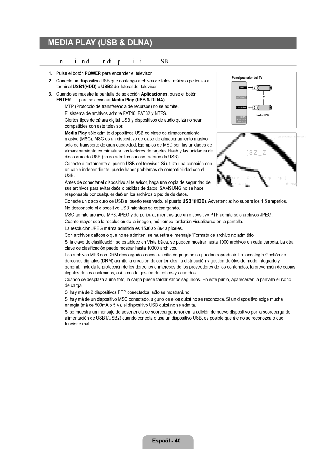 Samsung Series L8 user manual Conexión de un dispositivo USB, ENTEREpara seleccionar Media Play USB & Dlna 