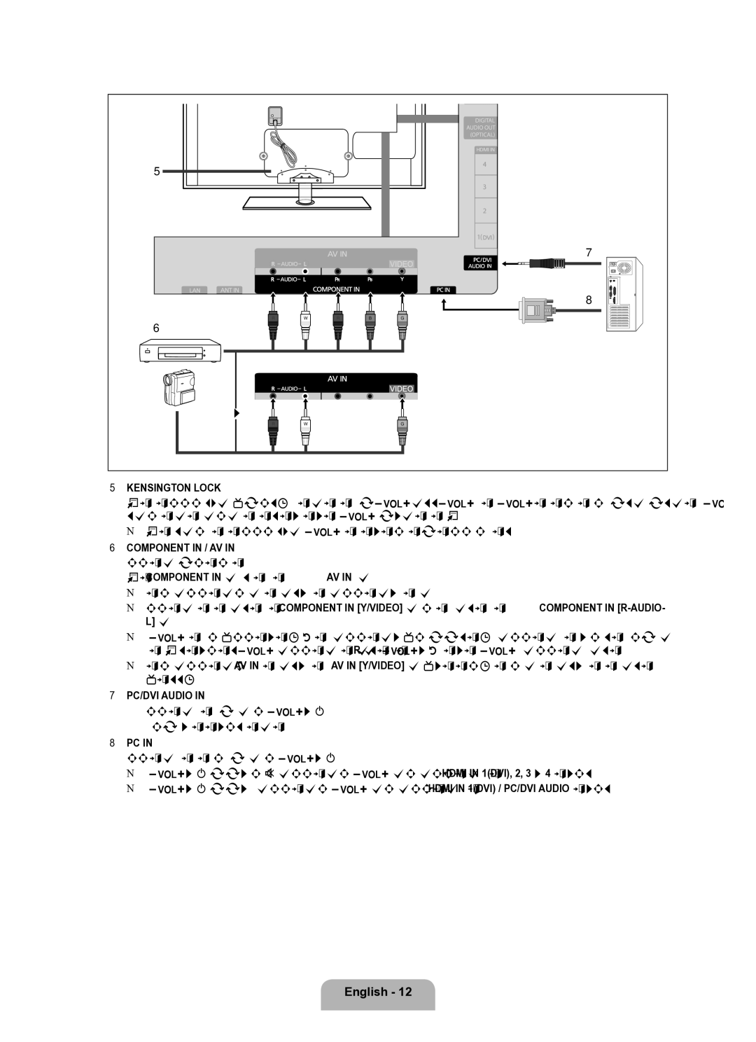 Samsung Series L8 user manual Kensington Lock, PC/DVI Audio 