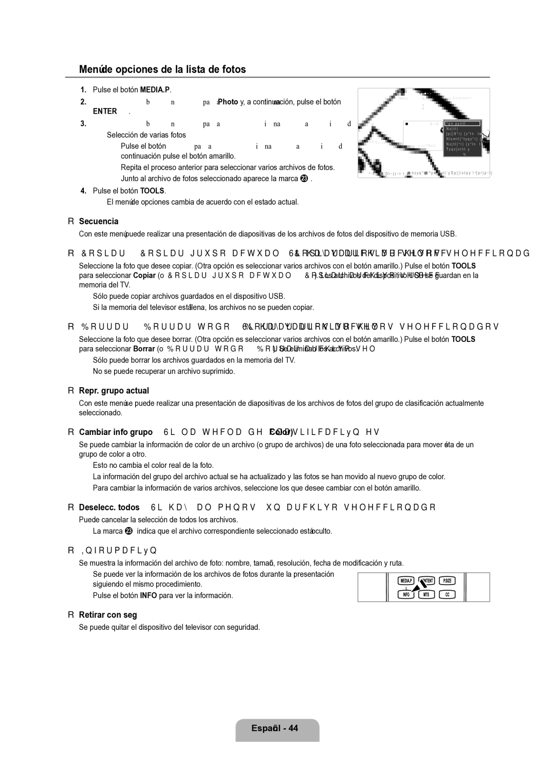 Samsung Series L8 user manual Menú de opciones de la lista de fotos 