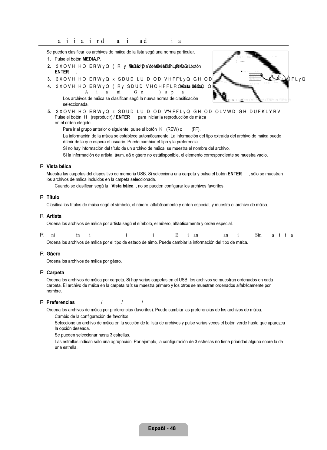 Samsung Series L8 Clasificación de la lista de música, Título, Artista, Género, Ordena los archivos de música por género 