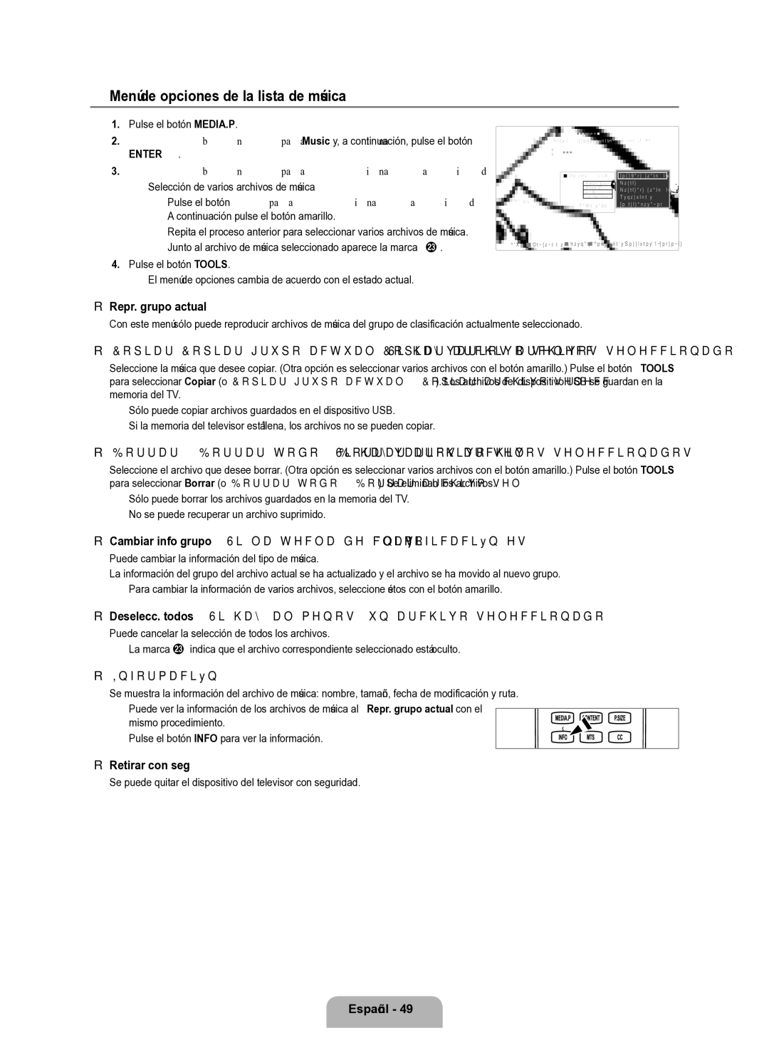 Samsung Series L8 Menú de opciones de la lista de música, Cambiar info grupo Si la tecla de clasificación es Ánimo 