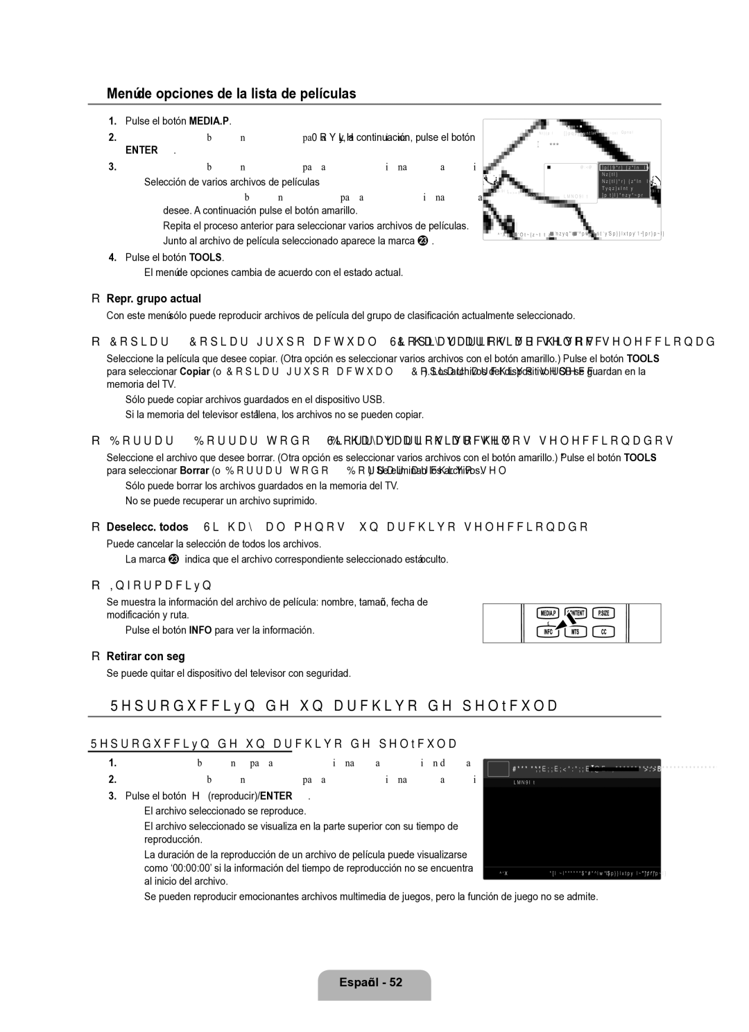 Samsung Series L8 user manual Menú de opciones de la lista de películas, Reproducción de un archivo de película 