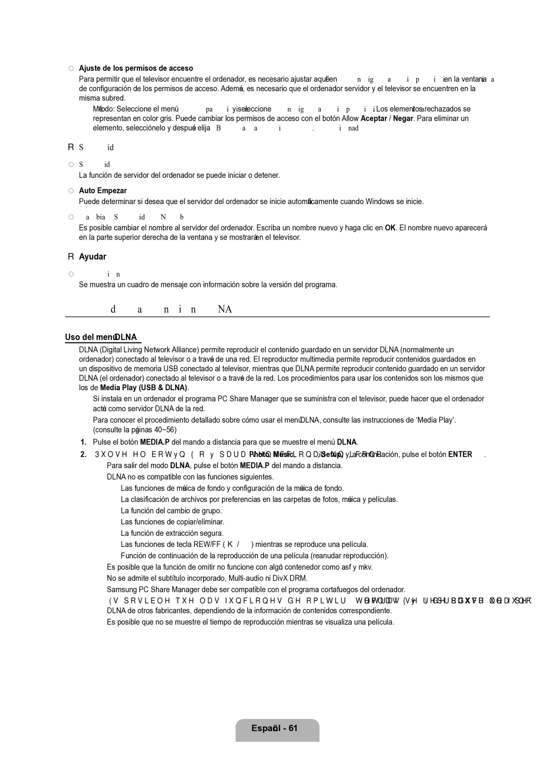 Samsung Series L8 user manual Uso de la función Dlna, Servidor, Ayudar, Uso del menú Dlna 