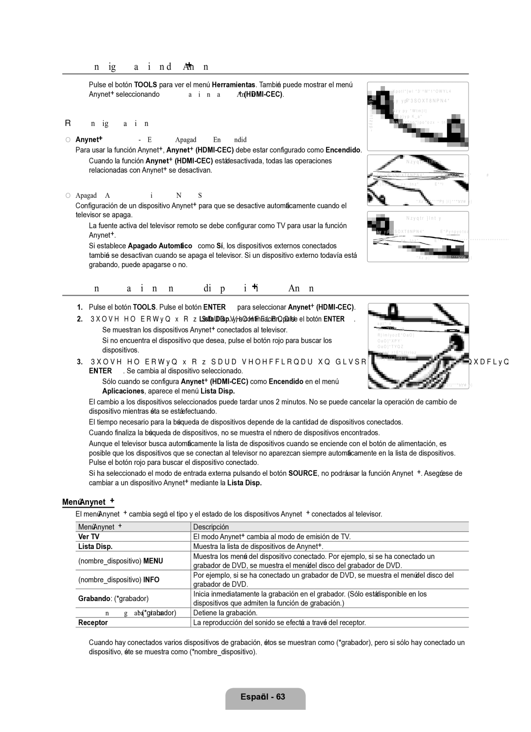 Samsung Series L8 user manual Configuración de Anynet+, Conmutación entre dispositivos Anynet+, Menú Anynet+ 