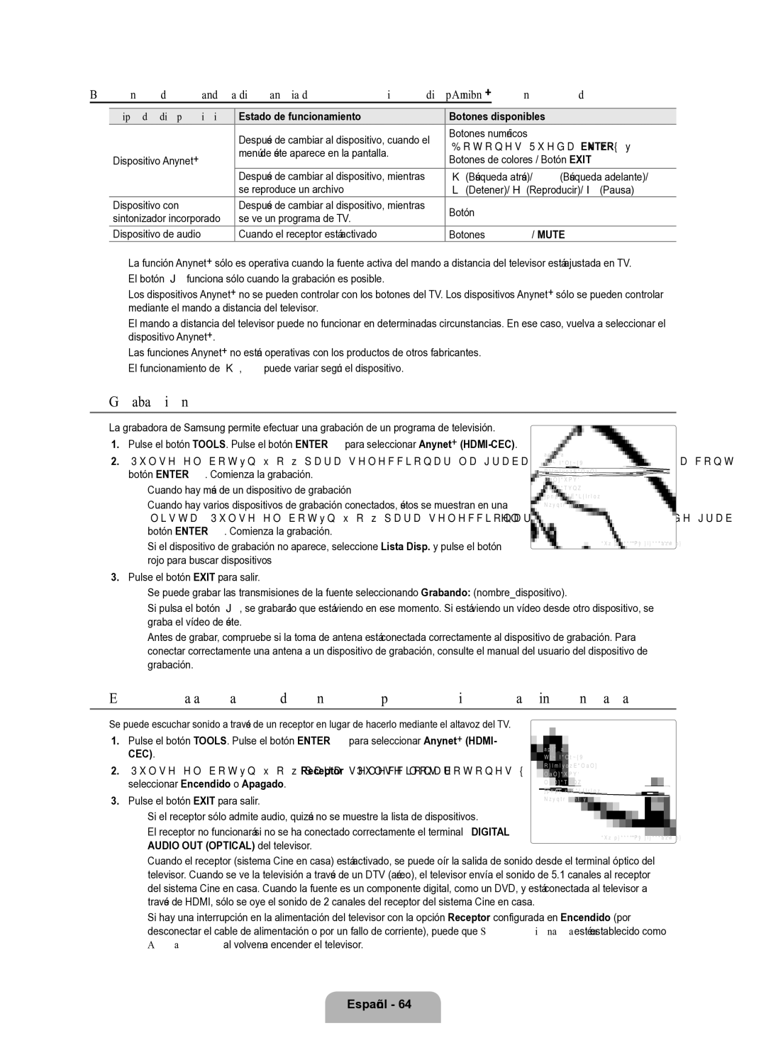 Samsung Series L8 user manual Grabación, Escucha a través de un receptor sistema Cine en casa 