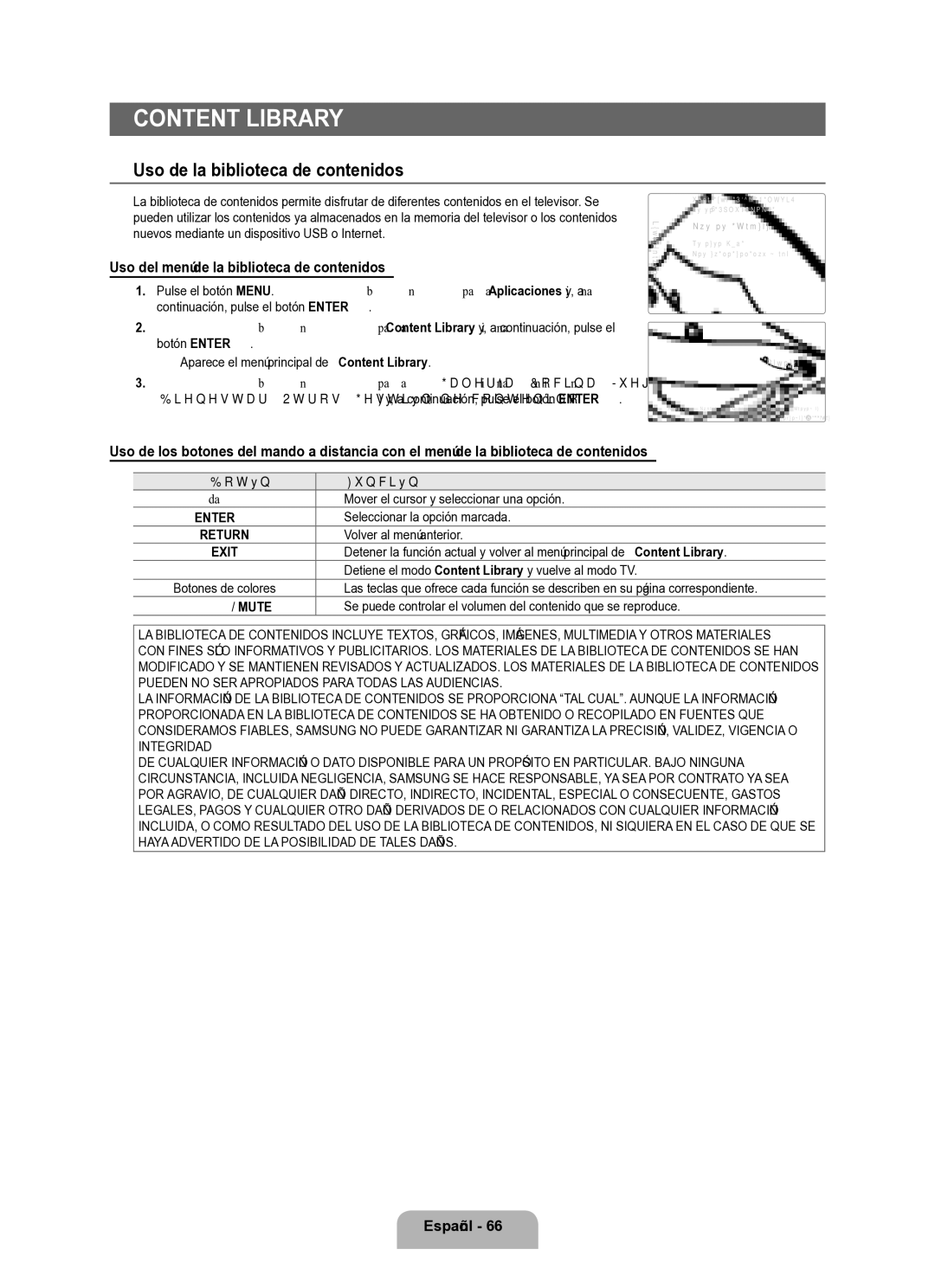 Samsung Series L8 user manual Uso de la biblioteca de contenidos, Uso del menú de la biblioteca de contenidos, Galería 