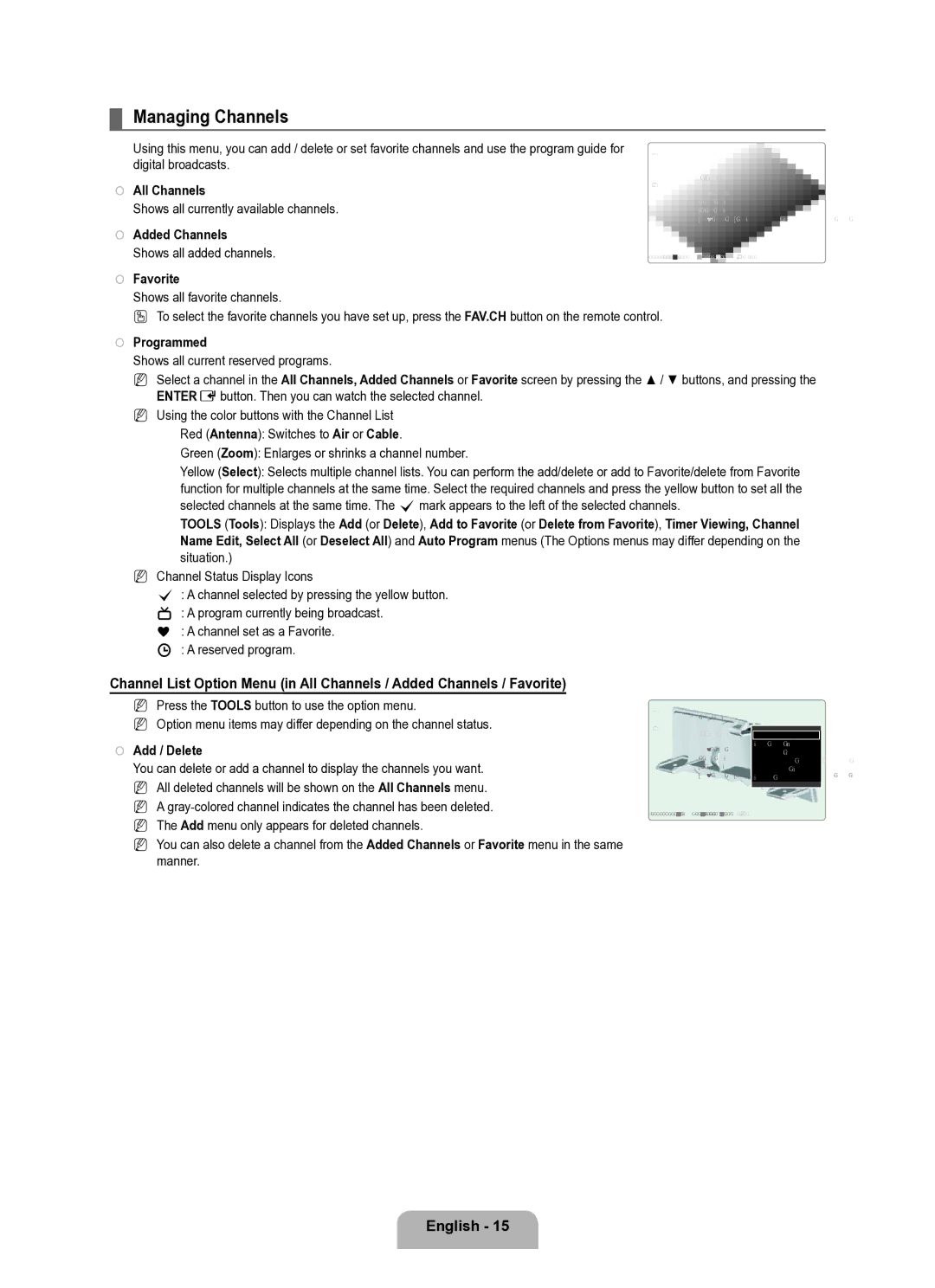 Samsung Series L8 user manual Managing Channels 