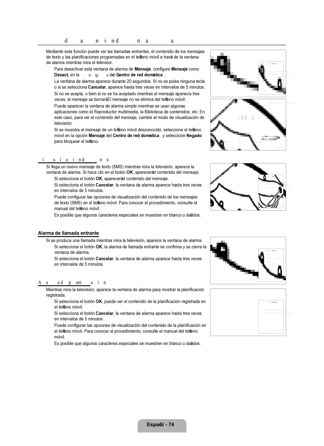 Samsung Series L8 user manual Uso de la función de mensajería, Visualización de mensajes, Alarma de llamada entrante 