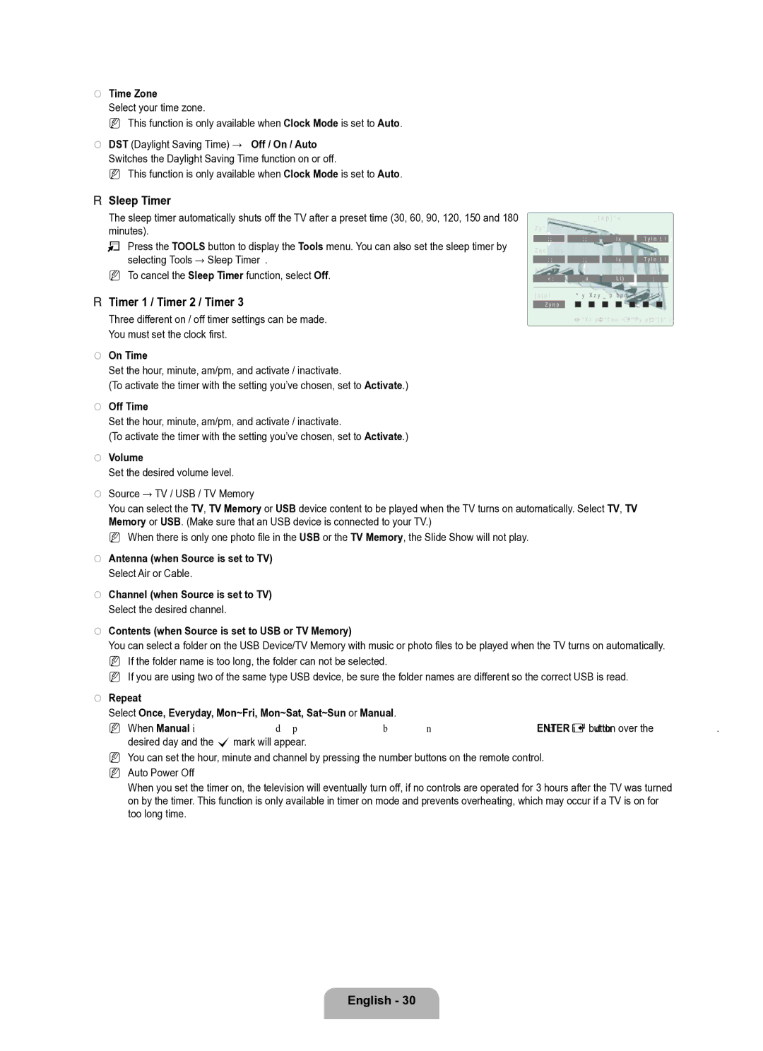 Samsung Series L8 user manual Sleep Timer, Timer 1 / Timer 2 / Timer 