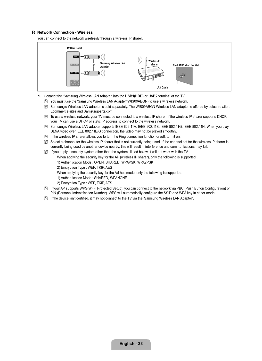 Samsung Series L8 user manual Network Connection Wireless 