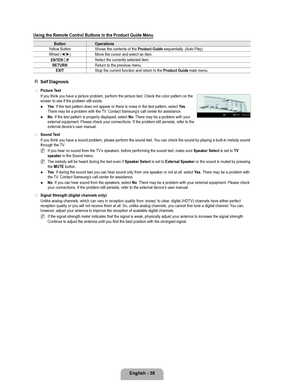 Samsung Series L8 user manual Using the Remote Control Buttons in the Product Guide Menu, Self Diagnosis, Entere 