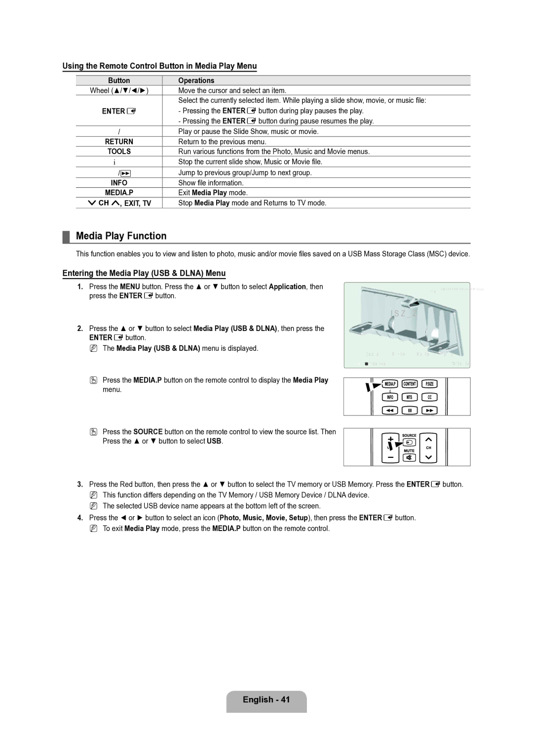 Samsung Series L8 user manual Media Play Function, Using the Remote Control Button in Media Play Menu 