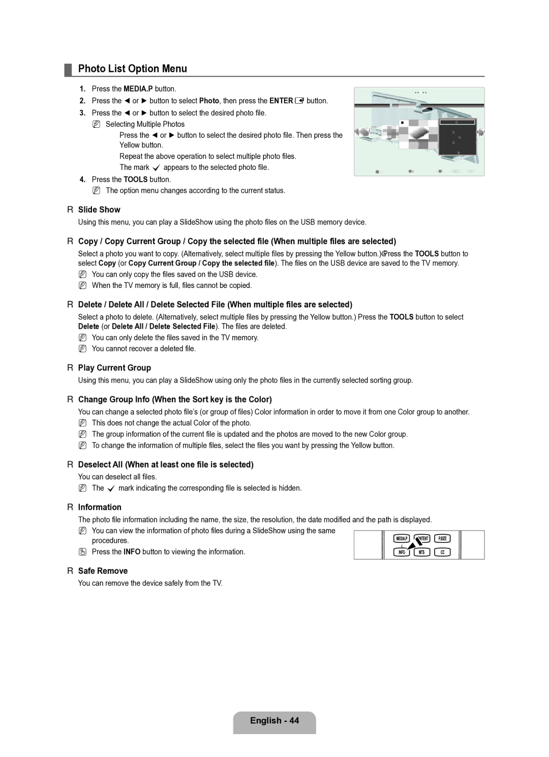 Samsung Series L8 user manual Photo List Option Menu 