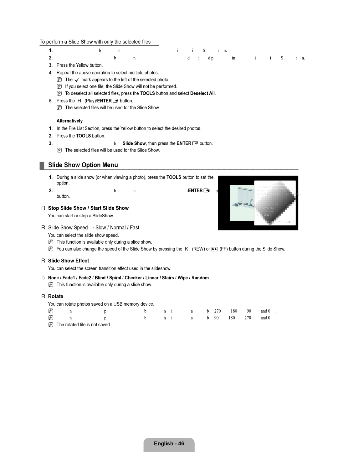 Samsung Series L8 user manual Slide Show Option Menu 