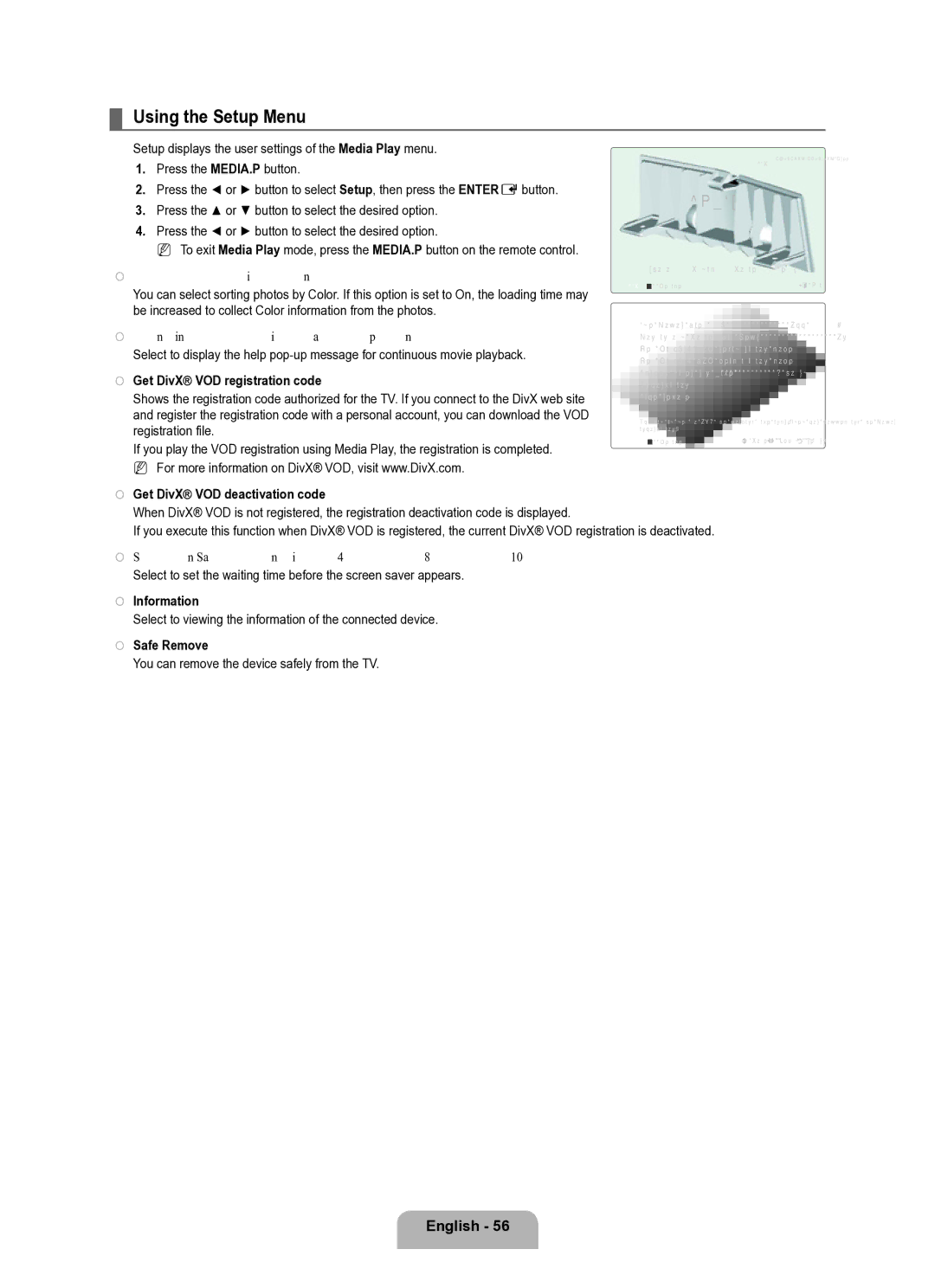 Samsung Series L8 user manual Using the Setup Menu 