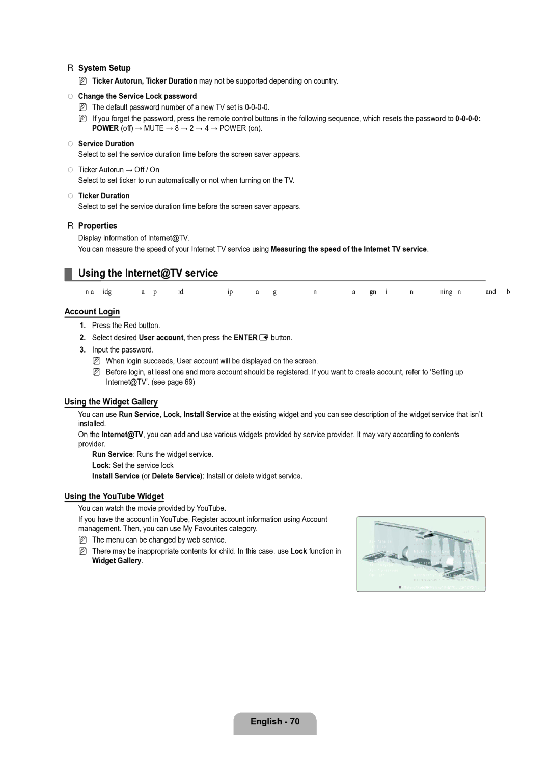 Samsung Series L8 user manual Using the Internet@TV service 