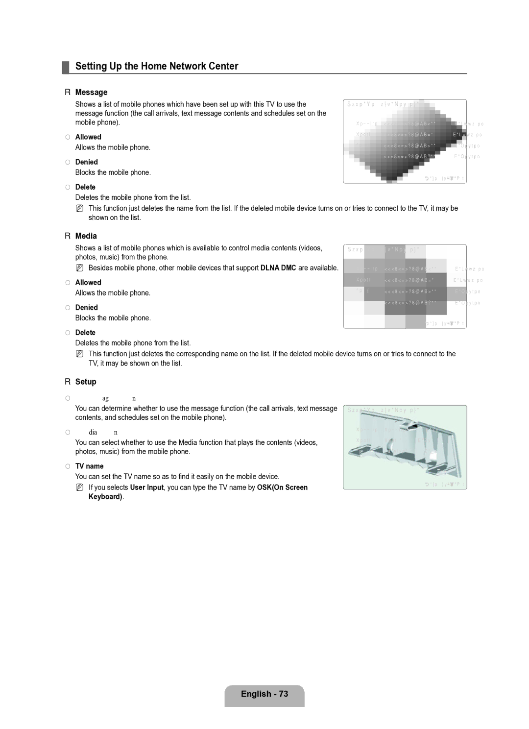 Samsung Series L8 user manual Setting Up the Home Network Center, Message, Media 