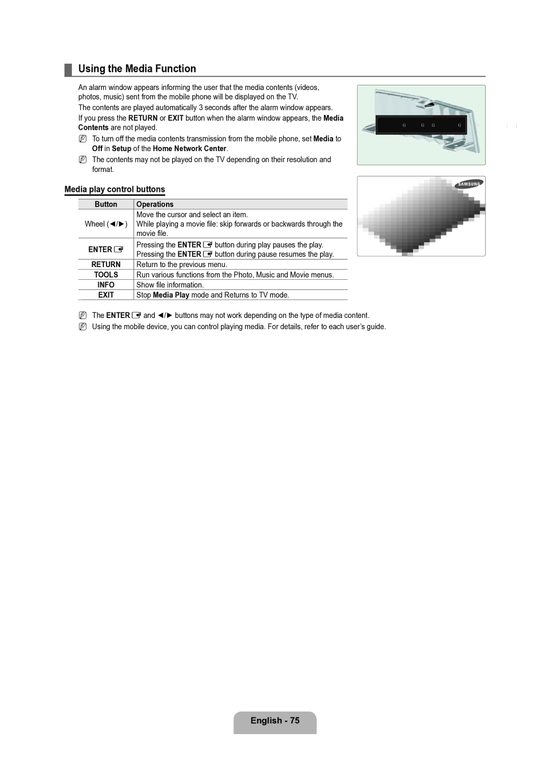 Samsung Series L8 user manual Using the Media Function, Media play control buttons, Movie file, Media will be played from 