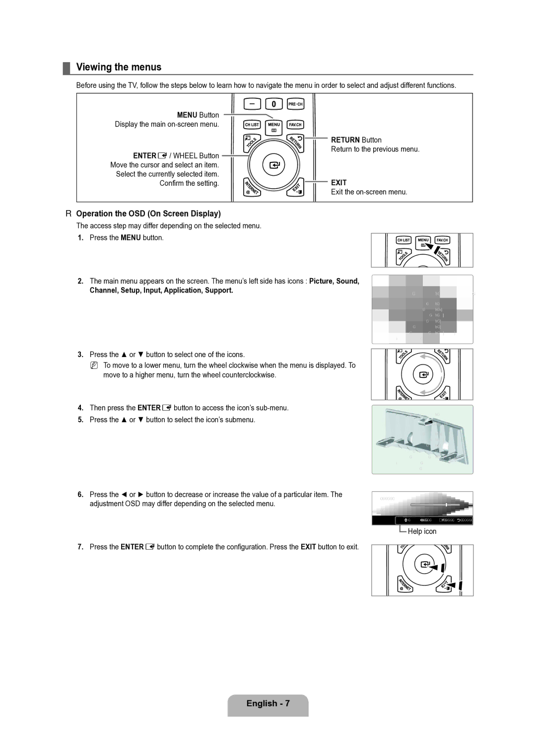 Samsung Series L8 user manual Viewing the menus, Operation the OSD On Screen Display, Return Button, Exit 