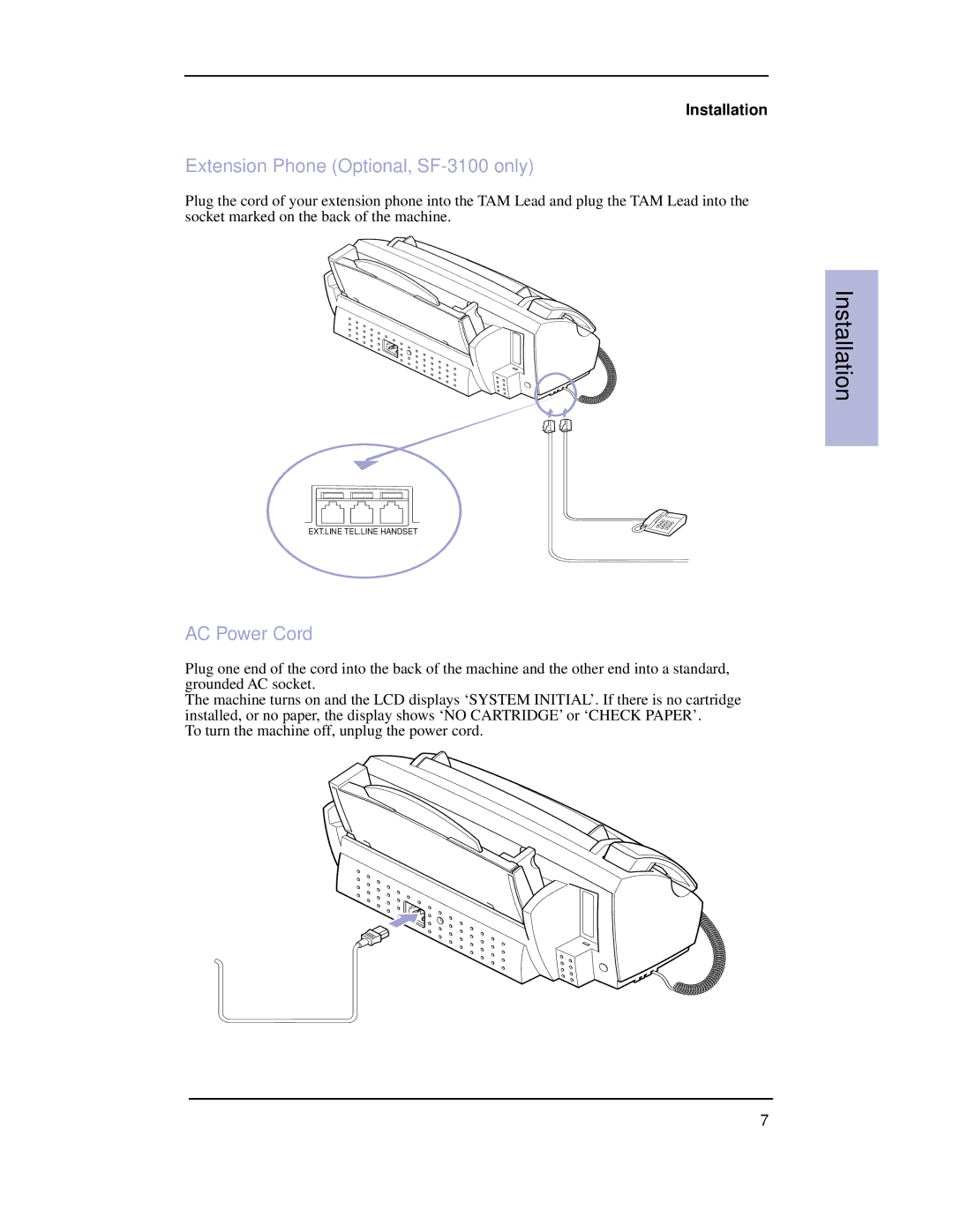 Samsung manual Extension Phone Optional, SF-3100 only, AC Power Cord 