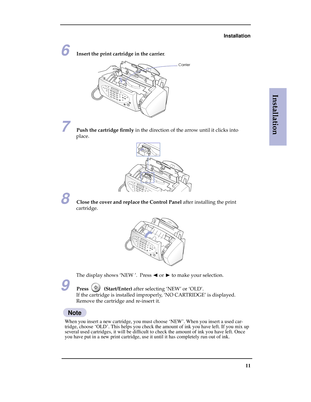 Samsung SF-3100 manual Insert the print cartridge in the carrier 