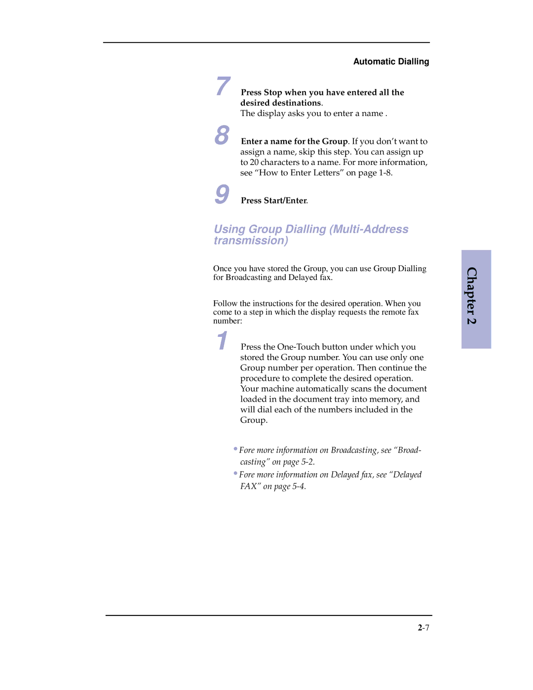 Samsung SF-3100 manual Using Group Dialling Multi-Address transmission 