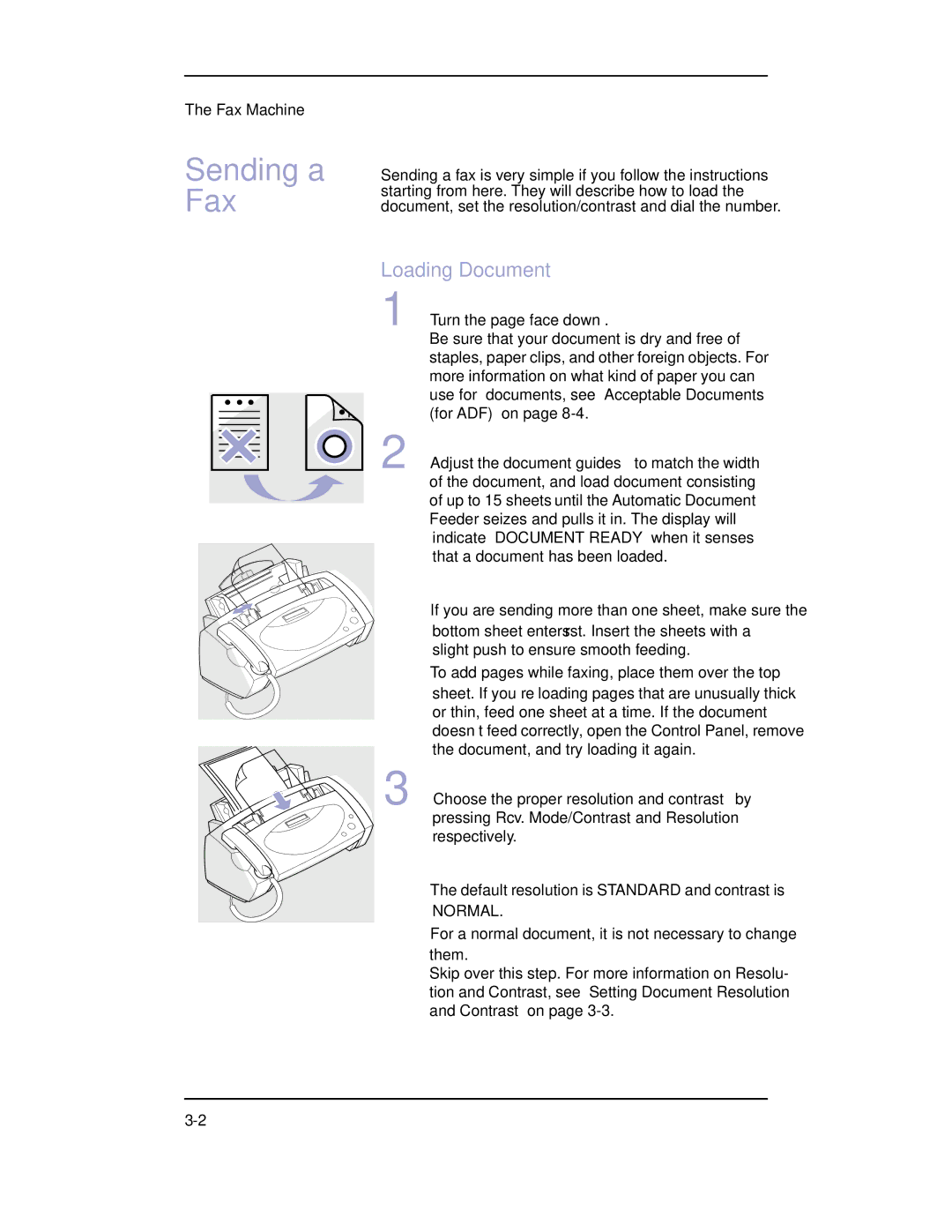 Samsung SF-3100 manual Sending a Fax, Loading Document, Turn the page face down 