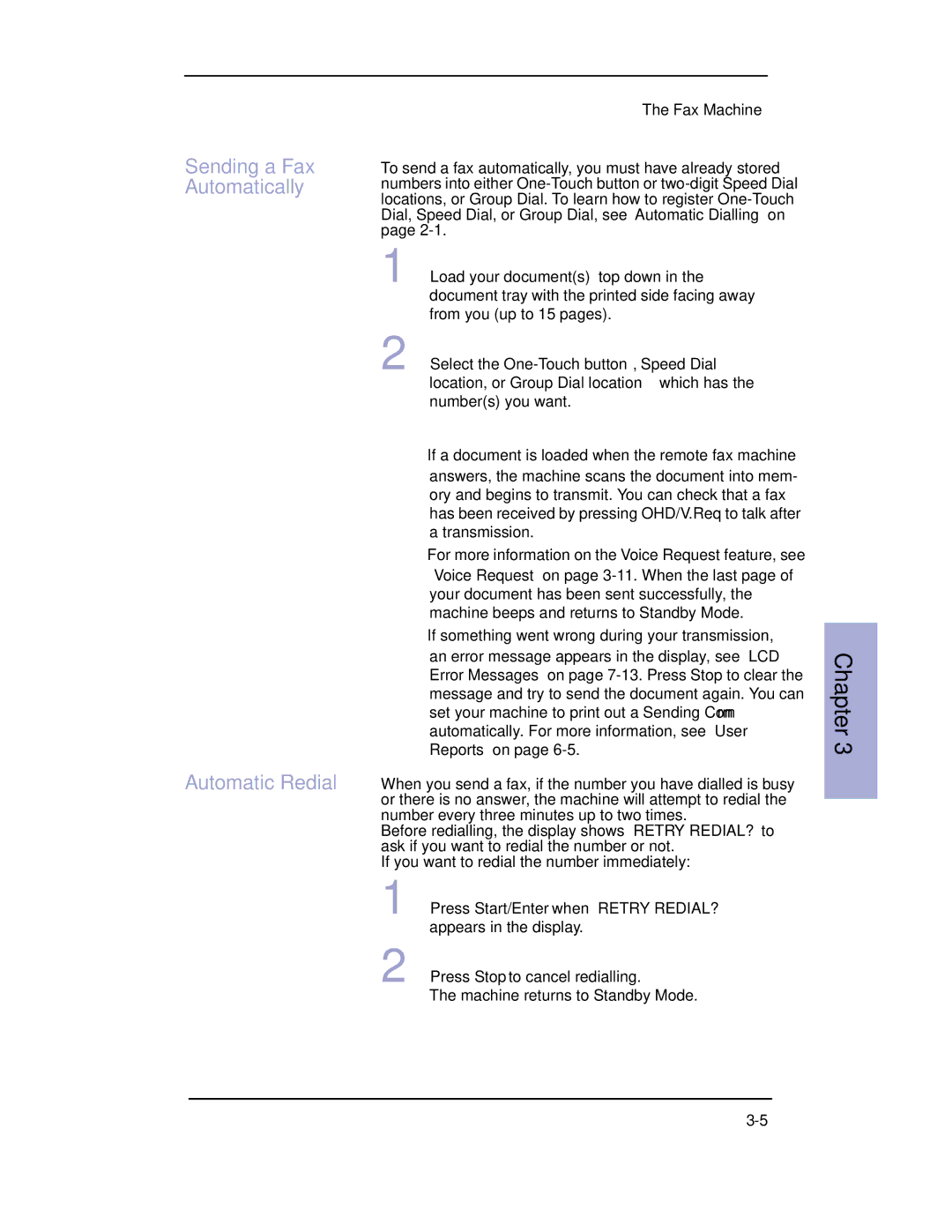 Samsung SF-3100 manual Sending a Fax Automatically Automatic Redial 