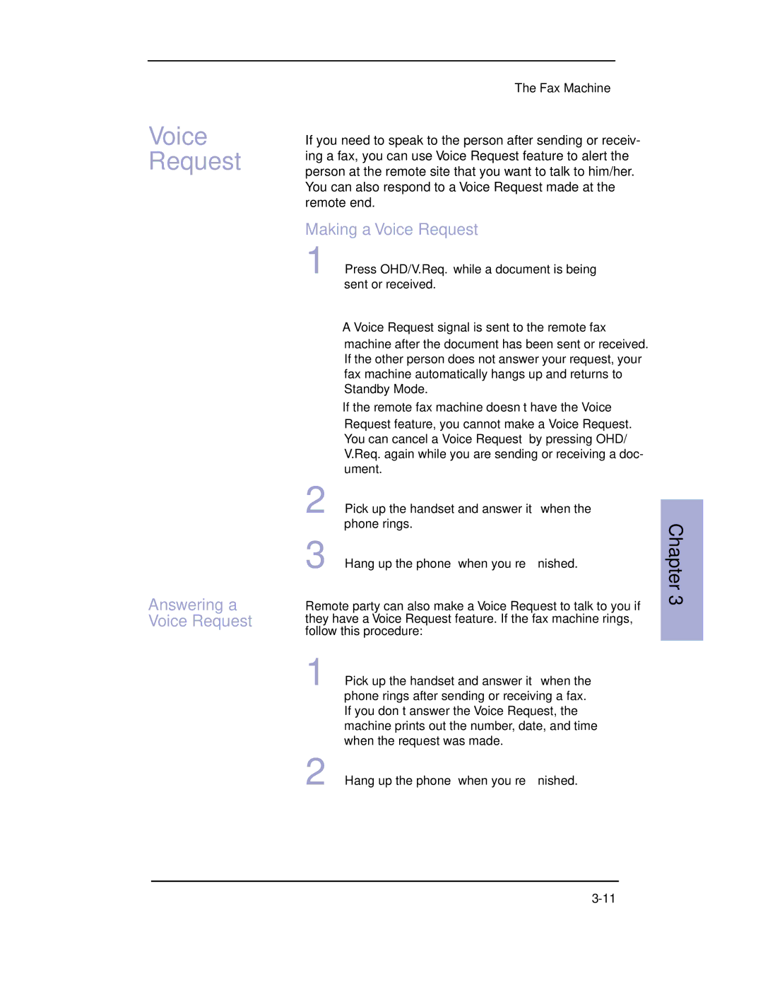 Samsung SF-3100 manual Answering a Voice Request, Making a Voice Request 