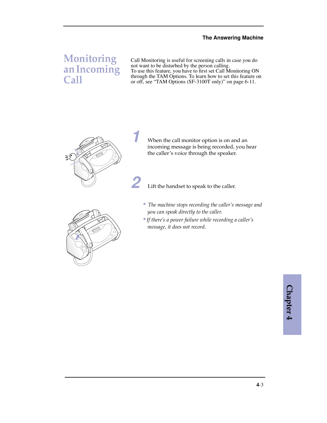 Samsung SF-3100 manual Monitoring an Incoming Call 