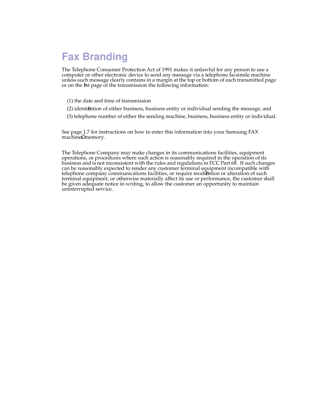 Samsung SF-3100 manual Fax Branding 