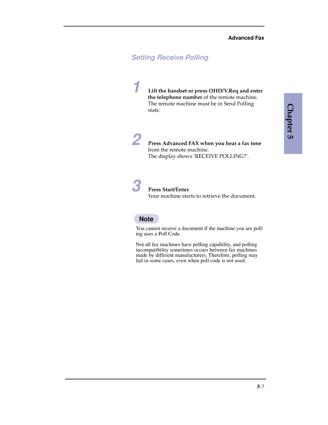 Samsung SF-3100 manual Setting Receive Polling 