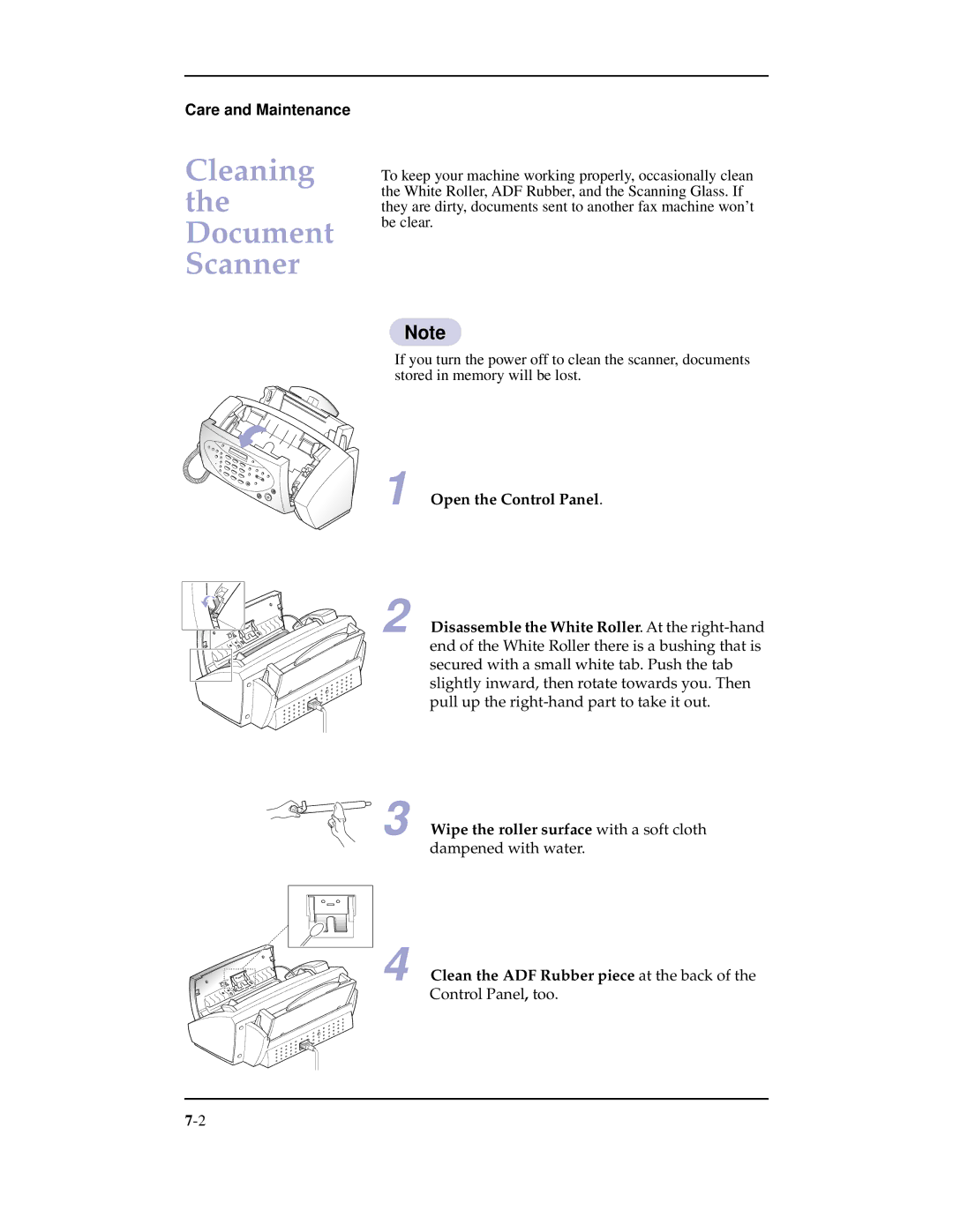 Samsung SF-3100 manual Cleaning the Document Scanner 