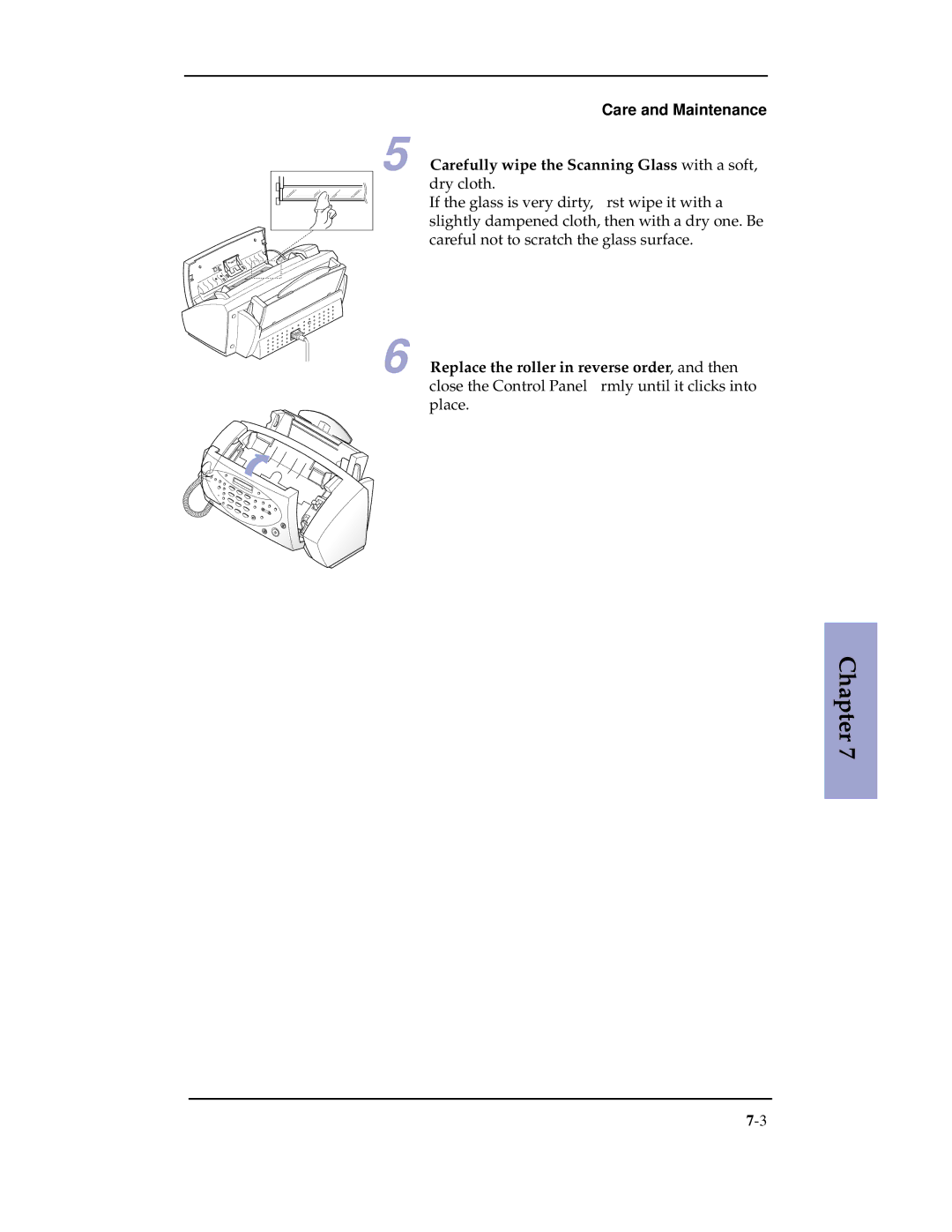 Samsung SF-3100 manual Carefully wipe the Scanning Glass with a soft, dry cloth 