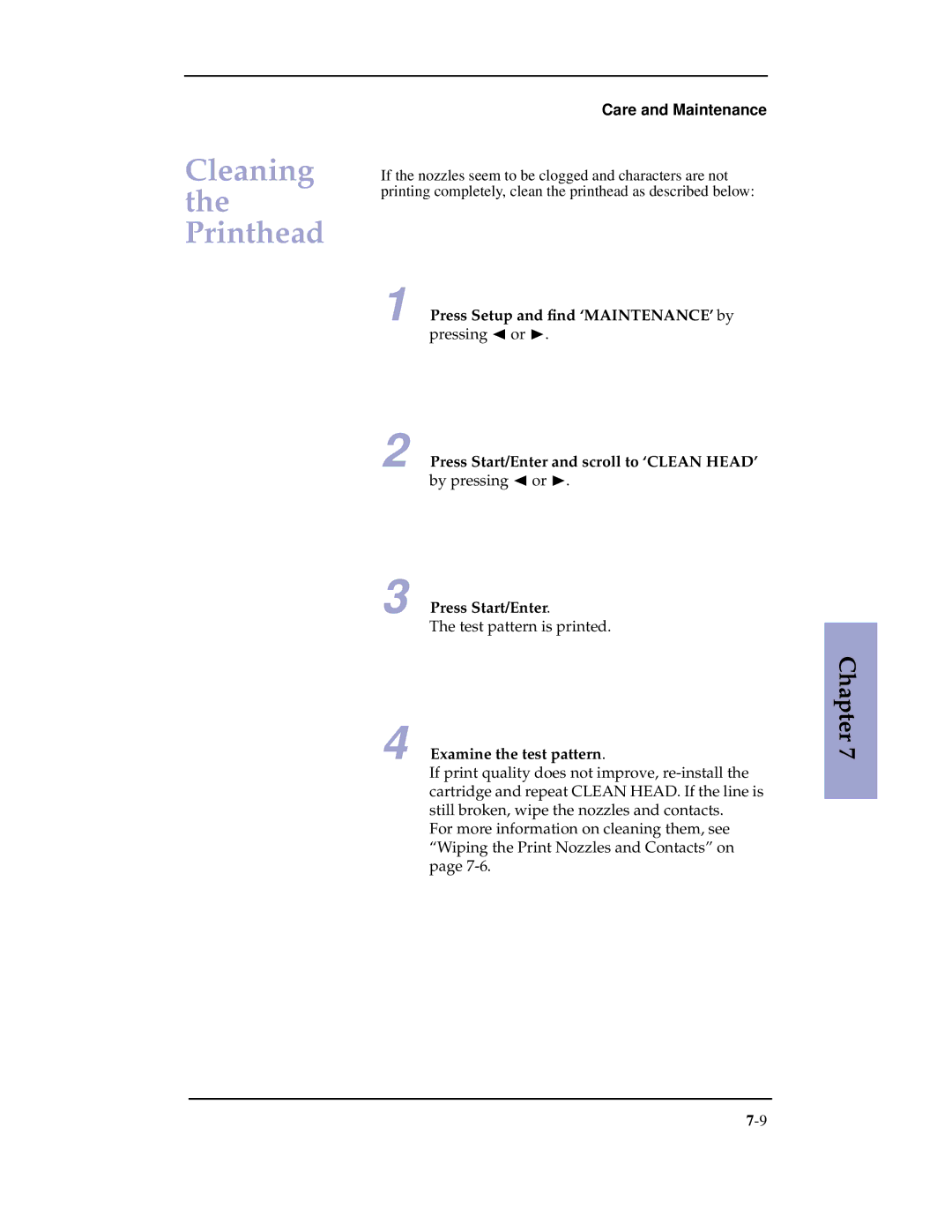 Samsung SF-3100 manual Cleaning the Printhead, Examine the test pattern 