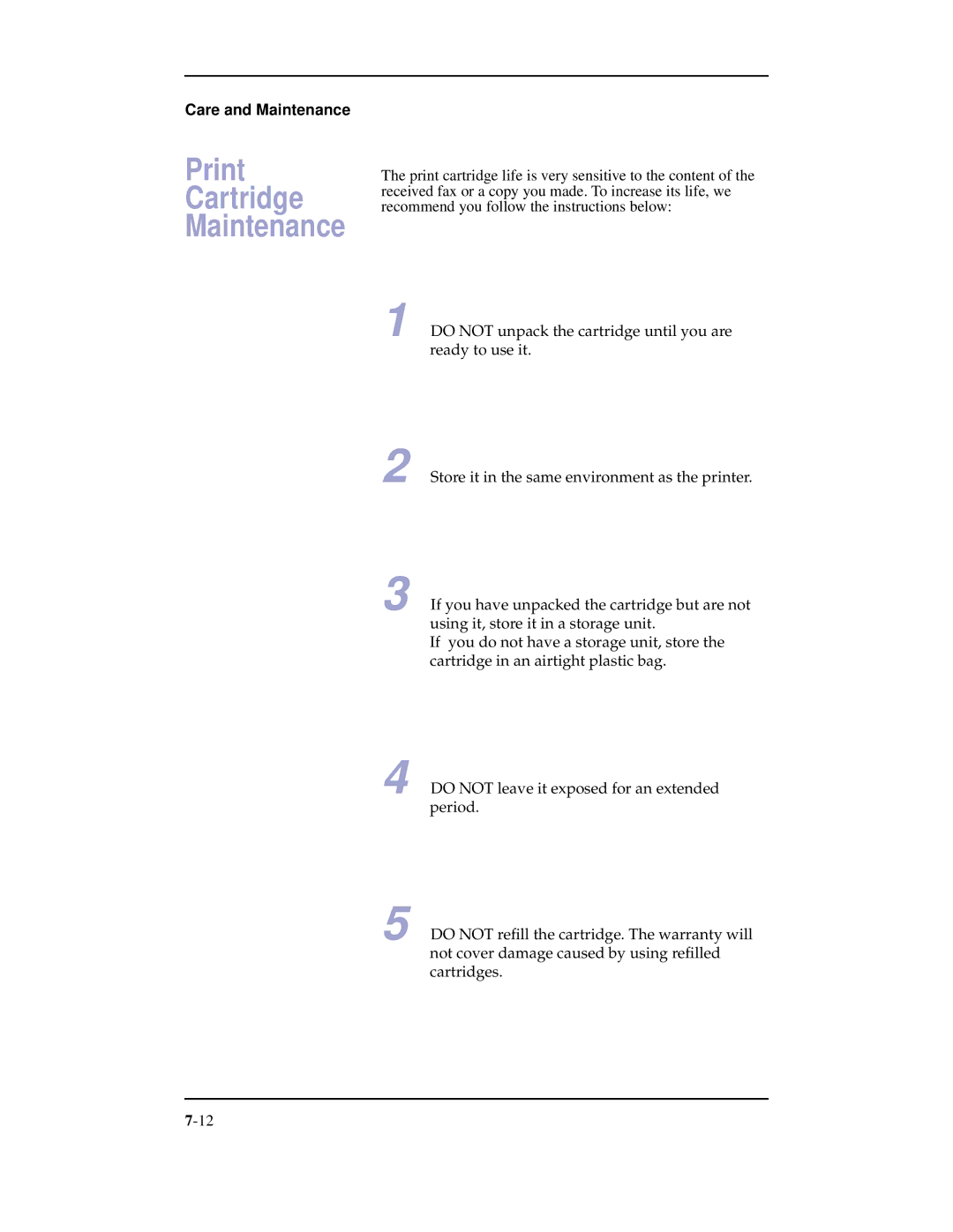 Samsung SF-3100 manual Print Cartridge Maintenance 