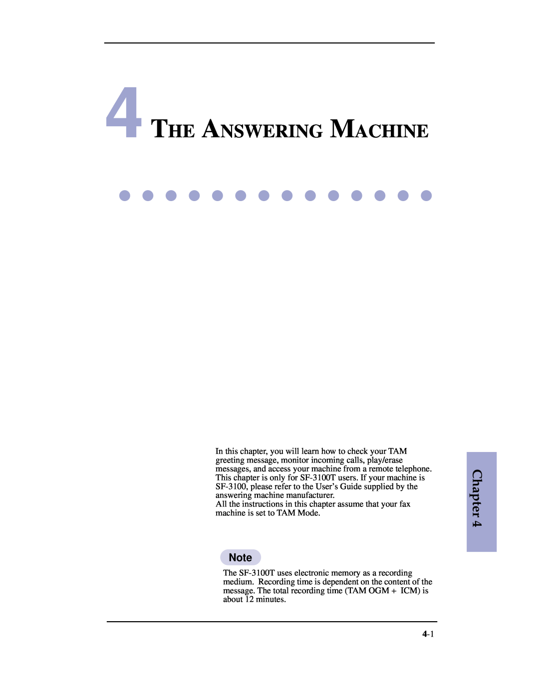 Samsung SF-3100 manual The Answering Machine, Chapter 