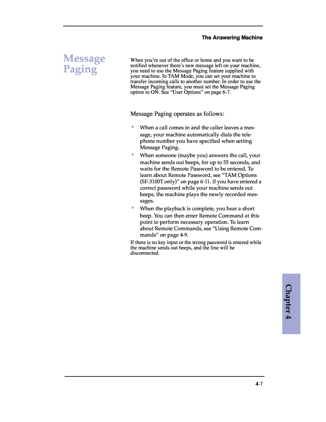 Samsung SF-3100 manual Message Paging operates as follows, Chapter, The Answering Machine 