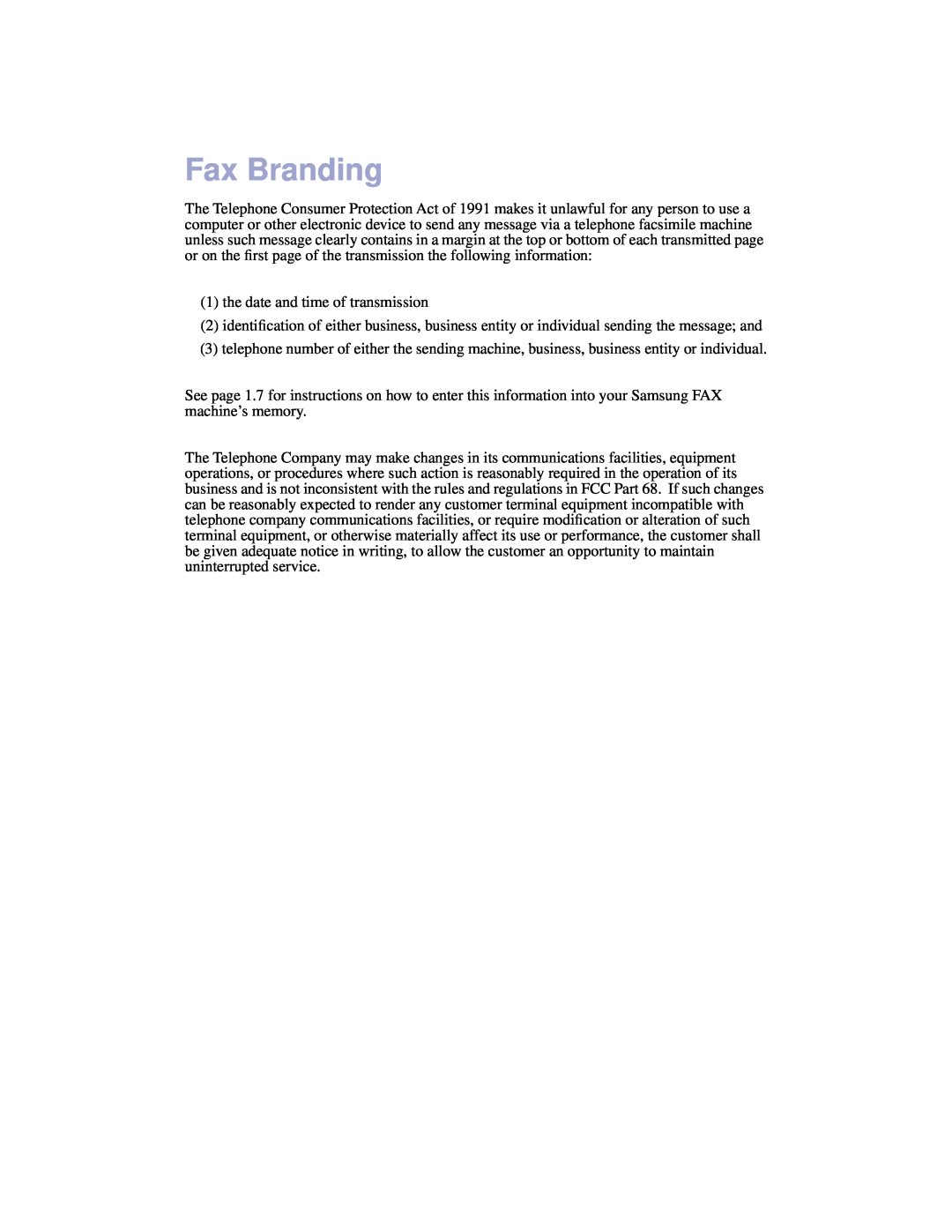 Samsung SF-3100 manual Fax Branding 